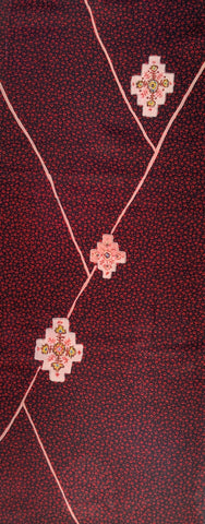 79512: 1930s Japanese Kimono Silk 38in.AraiHari  Komon,Gold Applique,Medallions