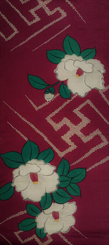 6871: 1960s Japanese Silk Kimono Fabric,sCamellias, 57in.(Arai Hari)