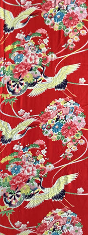 6707:1930s Japan Silk, cranes flowers,long