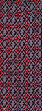 8148-1980s Japan Shibori dyed textile pattern featuring a repeating diamond and floral motif in red, white, and dark brown-black.