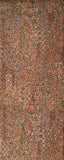 8150: long view of 1980s Japanese chiriment silk, yosegire floral patterned fabric with dense small motifs in red, blue, beige, and brown tones.