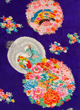 7490: 1930s Japan Kimono Silk, crane,fan