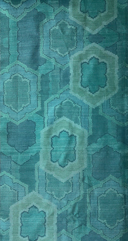 79831: 1990s Tsumugi Silk 62 in. green Medallions in grid
