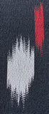 7998 white and red dashes, extrra closeup fabric with a red stripe and white abstract design on a dark background