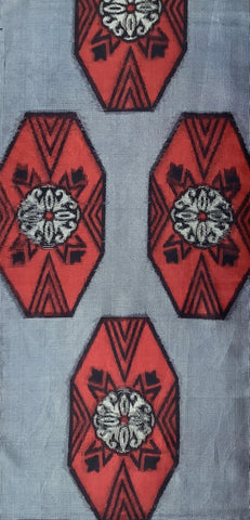 80212:1980s Japanese Tsumugi Silk,Pixelated, 41 in Pc, Large Hex Medallions, AraiHari