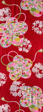 80561: 1930s Japan Decorative Silk, 50in. floral decorated pinwheels, floral orbs