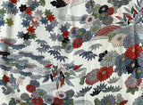 8061: 1960s Kimono Silk, Mums, Streams, chirimen, bamboo leaves, momiji