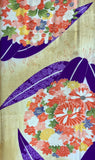 8082:  Top 2/3rds, 1940s Japanese Decorative kimono silk fabric with floral patterns and purple accents 