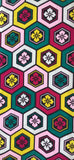 8092: 1970s Japan Kimono fabric, Hexagonal pattern with floral designs in various colors on a multicolor background