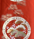 8099 Obi Silk Piece Heavy Japan Silk bottom orb, plum ttrees and blossoms