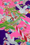 8103 closeup 1:Colorful traditional design with birds, flowers, and a decorative object on a pink background