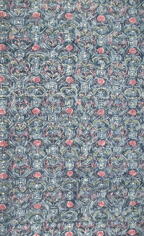 81112: 1980s Japanese Tsumugi (Pongee)Silk, Arai-Hari 41in.PcGeometric Lattice Trellis Floral (Copy)