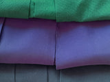 110-H3A: Lof 3 womens hakama, green, plum, navy closeup
