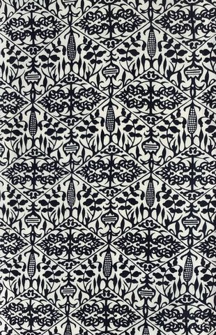 81362: 40in. 1960s black-and-white geometric-patterned Japanese silk fabric with a repeating ikat-inspired design.