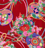 8144:1950s Japan Ceremonial Womens Silk Kimono Fabric; ornate floral, drums, closeup 1