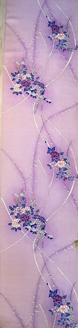 4152: 1980s Japanese Furisode Silk, 2yds view; pale lavender, gradation, flowers,more