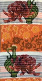 8155: 1950s  Futon Cover Meisen Cotton, middle band closeup Vase, chrysanthemum, marigolds, wild flowers top  view