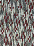 81592-extra  close-up of a textured fabric with a vertical striped pattern in gray and beige, accented with small red ikat-style hishi 4 point diamonds Japanese retro design