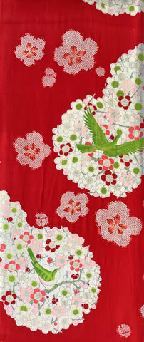 7522: 1960s Japanese Silk Kimono Fabric, 50in.(Arai Hari) Floral,Bird