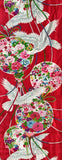 7669: 1960s Japan Retro Print Kimono Silk Arai-Hari Fabric, 57in.Doves, Flowers, Cords