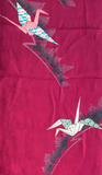7830:1930s-50s Japanese Vintage Kimono Silk Fabric,AraiHari,60in.Orizuru Cranes