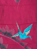 7830:1930s-50s Japanese Vintage Kimono Silk Fabric,AraiHari,60in.Orizuru Cranes