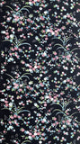 79722: 1980s Japanese Kimono Silk Fabric,47in.Pc.AraiHari,Komon Small Flowers on Black
