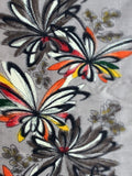 7978-Close-up of floral pattern fabric with multicolor flowers on a gray background