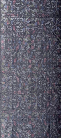 7982:1980s Japanese Tsumugi Black Silk, 59in. Peonies-other Flowers,Pixelated