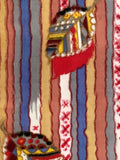 7987:1930s Japan Meisen SIlk medium closeup foreground leaf on stripes, 1930s Japan Meisen Silk Piece,Ca colorful fabric with geometric patterns
