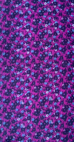 8003: 1940s Meisen SilkFloral pattern with small blue  and whiteflowers on a black and dark plum background 52 inches