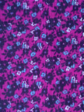 closeup1 8003: 1940s Meisen SilkFloral pattern with small blue  and whiteflowers on a black and dark plum background