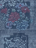8028 1980s Tsumugi SIlk Pongee, books, florals closeup2