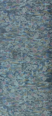 8029: 1980s Tsumugi Silk Textured fabric with a floral pattern in blue and green tones