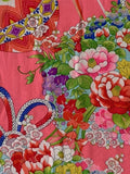8050: 1930s Japan Kimono Silk, Ornate closeup 3 floral orbs, decoratives