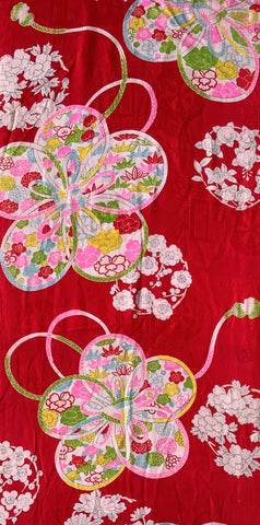 80562: 1930s Japan Decorative Silk, 40in. floral decorated pinwheels