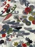8061: 1960s Kimono Silk, Mums, Streams, chirimen,  extra closeu pine