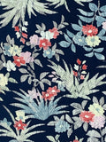 8063: 1980s Japan Kimono Silk Fabric, view iris bellflowers cherry blossoms