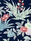 8063: 1980s Japan Kimono Silk Fabric,bottm view iris bellflowers some mums2