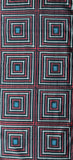 6068 1960s Japanese silk, Fabric with a pattern of nested squares in red, white, and blue.