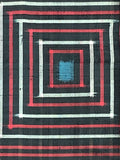 6068  single concentri square closeup 1960s Japanese silk, Fabric with a pattern of nested squares in red, white, and blue.