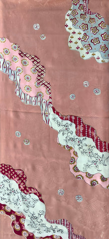 8075: 1960s Japan Kimono Silk, Retro Ornate, 46inches