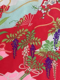 8076: 1960s Japan Furisode Silk, Fans, Wisteria flowers, cords