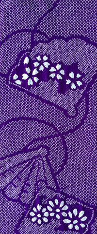 8080: 1960s Shibori Silk, Fans, Flowers, 49in.