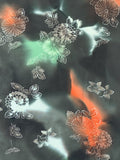 8096: 1980s Japan Kimono Silk, mums gradation colors orange offpwhite