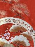 8099 Obi Silk Piece Heavy Japan Silk, closeup of pine branch w needles and lower orb partial