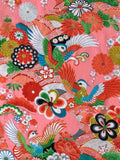 8109: 1990s Ceremonial Girls Kimono Cotton, 3 phoenixes,flowers,