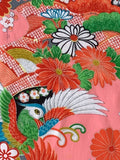 8109: 1990s Ceremonial Girls Kimono Cotton, phoenix,flowers, closeup , fans