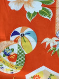 8130: Closeup8 1930s Girls Ceremonial  silk kimono fabric: hexagonals, temari balls, peonies, bamboo leaves