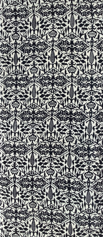 81361: 62in. View 1960s black-and-white geometric-patterned Japanese silk fabric with a repeating ikat-inspired design.